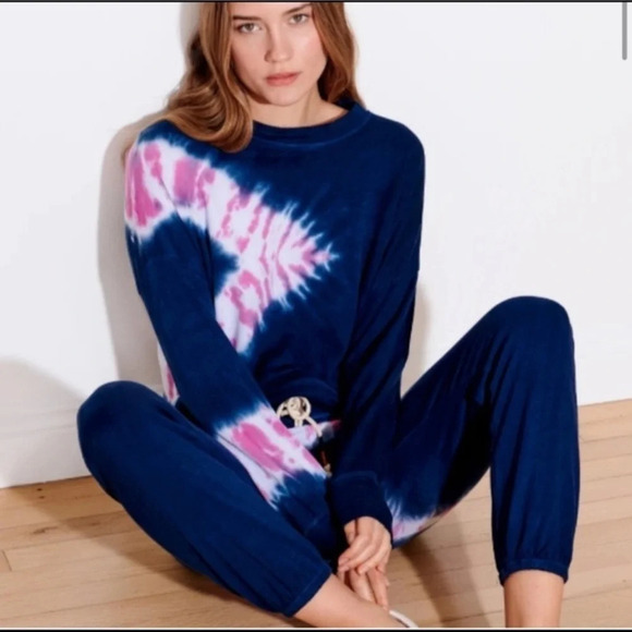 Sundry Anthropologie Navy Blue Pink Tie Dye Crewneck Sweatshirt Sweater Size 1 - Picture 7 of 7